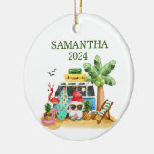 Kersttropisch strand Santa Flamingo Ocean Keramisch Ornament (Links)