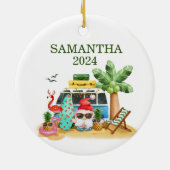 Kersttropisch strand Santa Flamingo Ocean Keramisch Ornament (Achterkant)