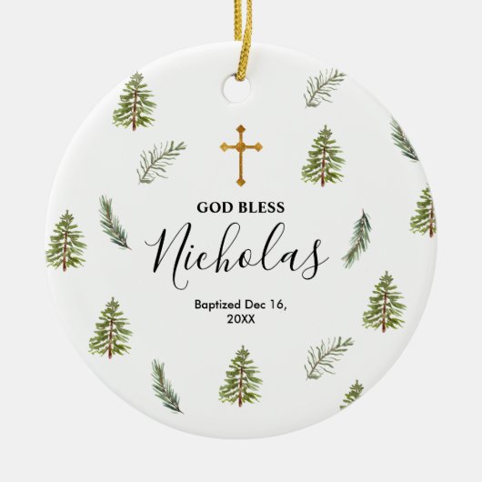 kersttrouwe bomen baptisme God zegene Keramisch Ornament (Voorkant)