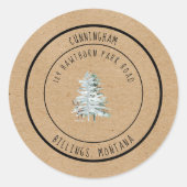 kersttrouwe Waterverf Trees & Deer Adres Ronde Sticker (Voorkant)