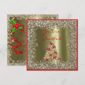 KERSTTROUWFEest KRISTAL Gouden Glitter Uitnodiging (Voorkant / Achterkant)