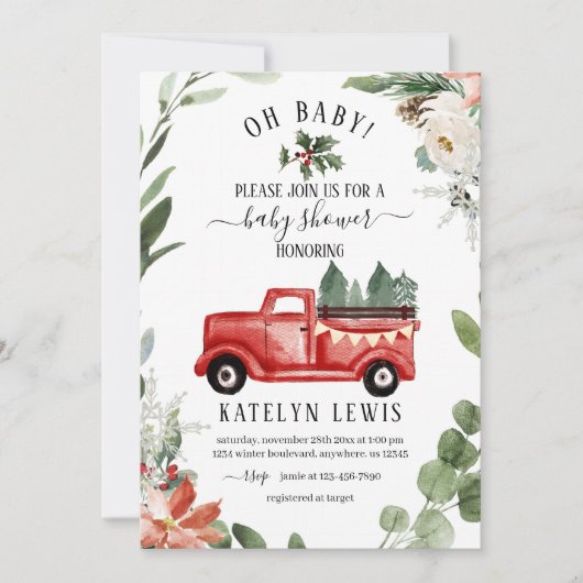 Kersttruck Baby shower uitnodiging Oh Baby (Voorkant)