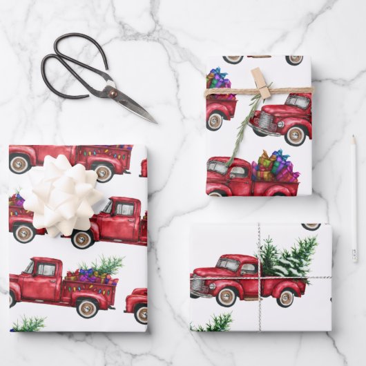 Kersttruck, boom, Cadeaus  Inpakpapier Vel (Voorkant)