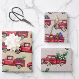 Kersttruck, boom, Cadeaus op Faux Kraft Inpakpapier Vel