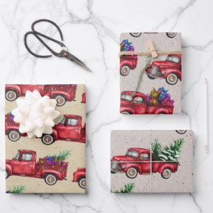 Kersttruck, boom, Cadeaus op Faux Kraft Inpakpapier Vel