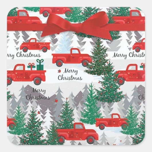 Kersttruck en Boom Land Kaart Envelope Vierkante Sticker (Voorkant)