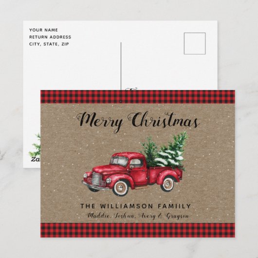 Kersttruck en kerstkerstmis met boom Snowy Pset Briefkaart (Voorkant / Achterkant)