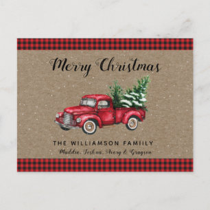 Kersttruck en kerstkerstmis met boom Snowy Pset Briefkaart