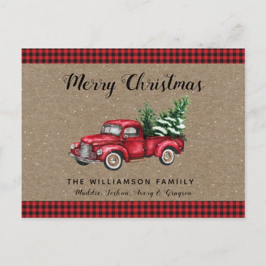 Kersttruck en kerstkerstmis met boom Snowy Pset Briefkaart (Voorkant)