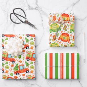 Kersttruck en overvallers Reeks van 3 omslagpapier Inpakpapier Vel