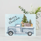 Kersttruck met bomen en dieren feestdagenkaart (Staand voorkant)
