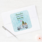 Kersttruck met bomen en dierentuinzeep vierkante sticker (Envelop)