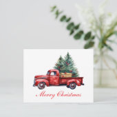 Kersttruck met boom2 feestdagenkaart (Staand voorkant)