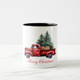 Kersttruck met boom2 tweekleurige koffiemok