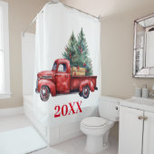 Kersttruck met boom douchegordijn (In situ)