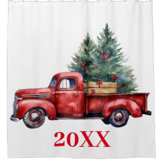 Kersttruck met boom douchegordijn