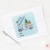 Kersttruck met kalveren vierkante sticker (Envelop)