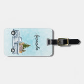 Kersttruck met pijnbomen en bosdieren bagagelabel (Voorkant horizontaal)