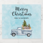 Kersttruck met pijnbomen en bosdieren bier etiket (Enkel label)