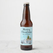 Kersttruck met pijnbomen en bosdieren bier etiket (Voorkant)