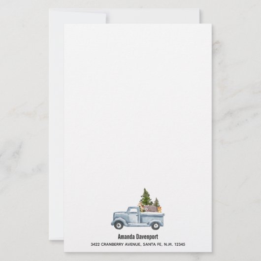 Kersttruck met pijnbomen en bosdieren briefpapier (Voorkant)