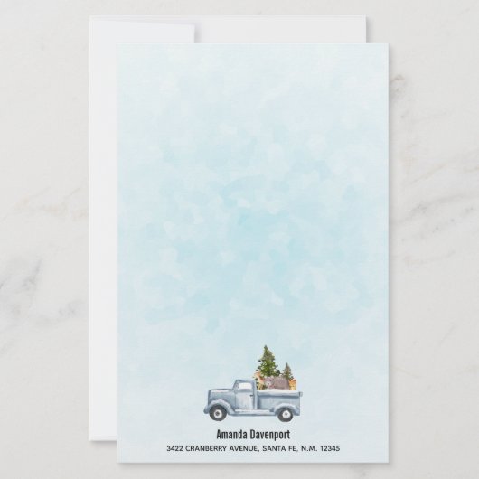 Kersttruck met pijnbomen en bosdieren briefpapier (Voorkant)