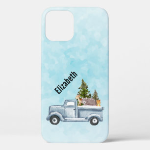 Kersttruck met pijnbomen en bosdieren Case-Mate iPhone case