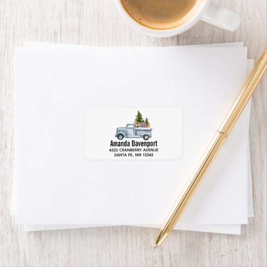 Kersttruck met pijnbomen en bosdieren etiket (Insitu)