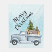 Kersttruck met pijnbomen en bosdieren fleece deken (Voorkant)