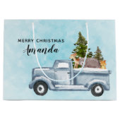 Kersttruck met pijnbomen en bosdieren groot cadeauzakje (Voorkant)