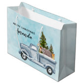 Kersttruck met pijnbomen en bosdieren groot cadeauzakje (Voorkant Gekanteld)