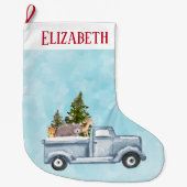 Kersttruck met pijnbomen en bosdieren grote kerstsok (Voorkant)