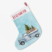 Kersttruck met pijnbomen en bosdieren grote kerstsok (Achterkant (Hangend))