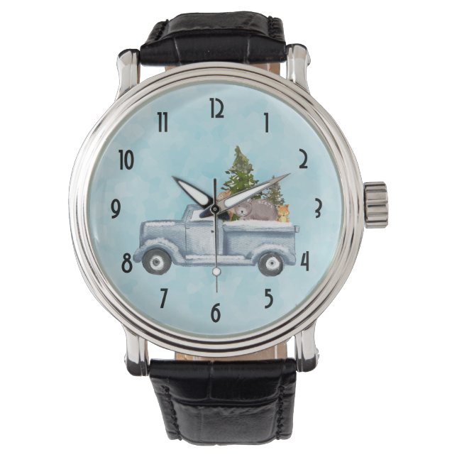 Kersttruck met pijnbomen en bosdieren horloge (Voorkant)