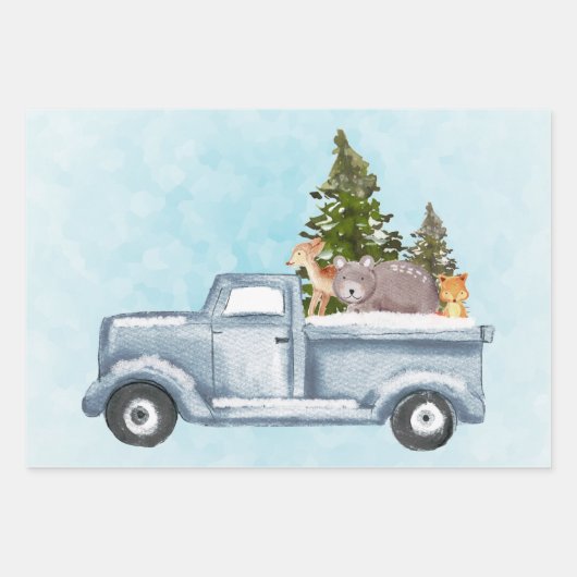Kersttruck met pijnbomen en bosdieren inpakpapier vel (Voorkant 2)