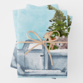 Kersttruck met pijnbomen en bosdieren inpakpapier vel (In situ)