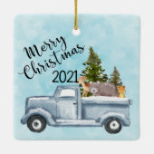 Kersttruck met pijnbomen en bosdieren keramisch ornament (Achterkant)