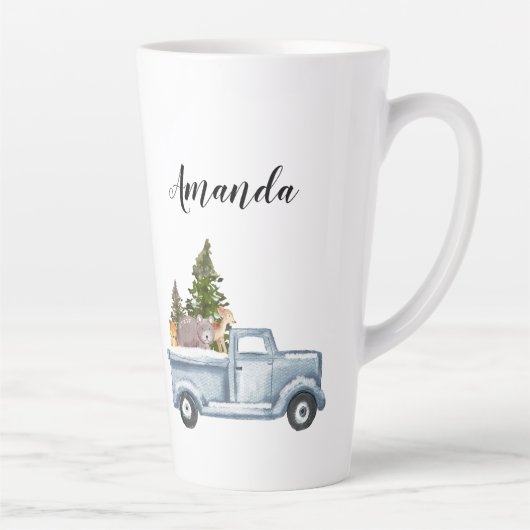 Kersttruck met pijnbomen en bosdieren latte mok (Rechts)