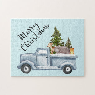 Kersttruck met pijnbomen en bosdieren legpuzzel