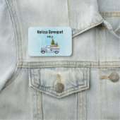 Kersttruck met pijnbomen en bosdieren naamplaatje (In situ)