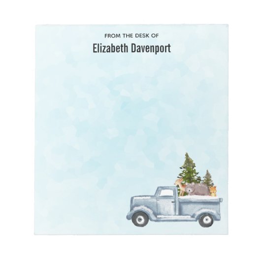 Kersttruck met pijnbomen en bosdieren notitieblok (Voorkant)