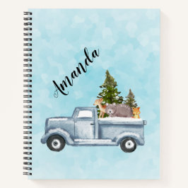 Kersttruck met pijnbomen en bosdieren notitieboek