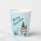Kersttruck met pijnbomen en bosdieren papieren bekers (Achterkant)