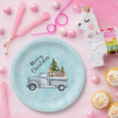 Kersttruck met pijnbomen en bosdieren papieren bordje (Feest)