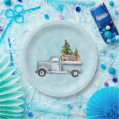 Kersttruck met pijnbomen en bosdieren papieren bordje (Feest)