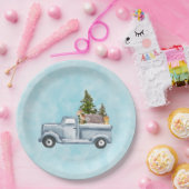 Kersttruck met pijnbomen en bosdieren papieren bordje (Feest)