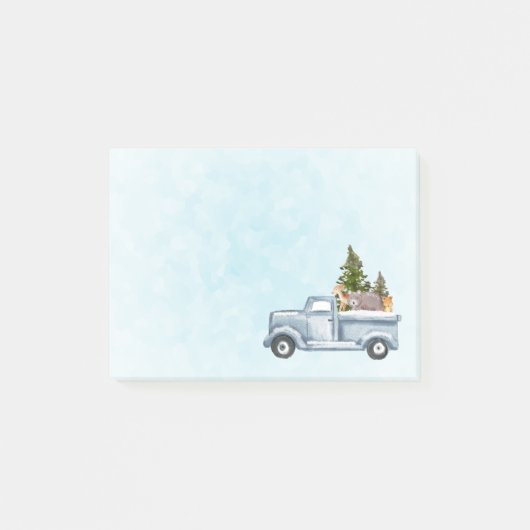 Kersttruck met pijnbomen en bosdieren post-it® notes (Voorkant)