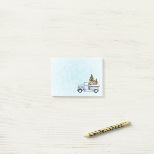 Kersttruck met pijnbomen en bosdieren post-it® notes (Op bureau)