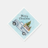 Kersttruck met pijnbomen en bosdieren servet (Hoek)