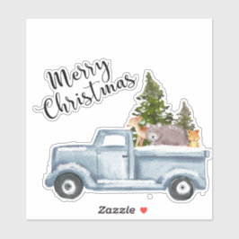 Kersttruck met pijnbomen en bosdieren sticker